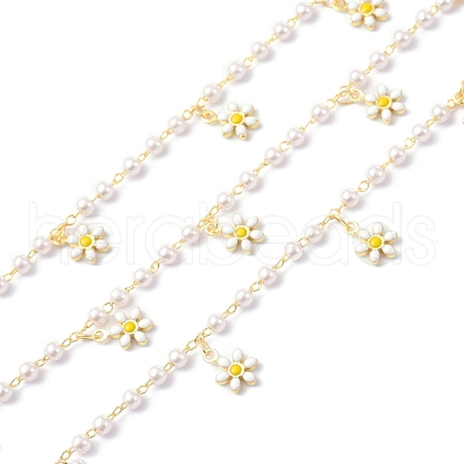 Flower Enamel & Brass & ABS Imitation Pearl Handmade Beaded Chains CHC-D029-39G-1