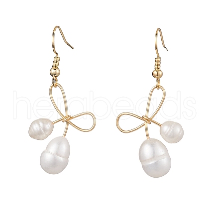 Mother's Day Jewellery Bowknot Natural Freshwater Pearl Dangle Earrings EJEW-TA00520-1