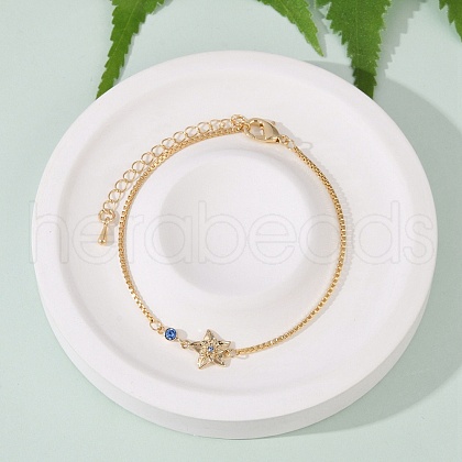 Brass Micro Pave Cubic Zirconia Birthday Flower Link Bracelets BJEW-U031-01G-12-1
