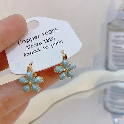 Flower Brass Enamel Hoop Earrings EJEW-P308-08G-1