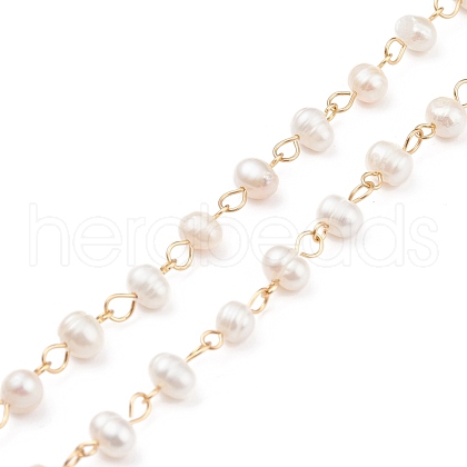 Handmade Natural Freshwater Pearl Beaded Chains AJEW-JB01088-01-1