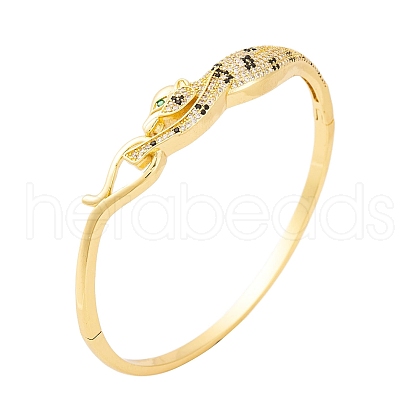 Brass Pave Colorful Cubic Zirconia Leopard Hinged Bangles for Women BJEW-S147-25G-1