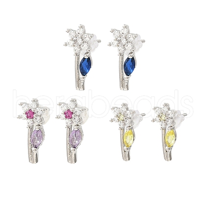 Flower Platinum Brass Stud Earrings EJEW-L270-08P-1