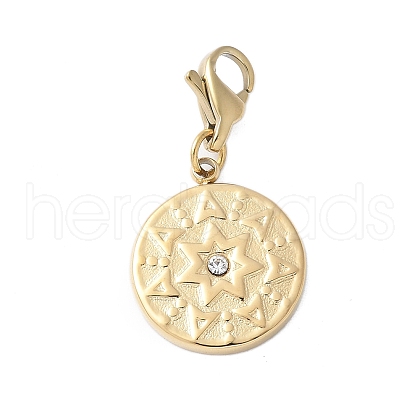 304 Stainless Steel Flat Round with Star Pendant Decoration STAS-S165-31G-1