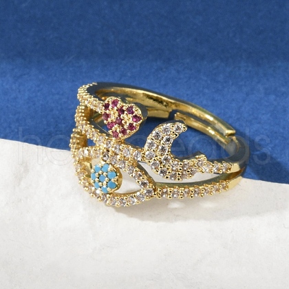Brass Micro Pave Cubic Zirconia Finger Rings for Women RJEW-C129-05G-1