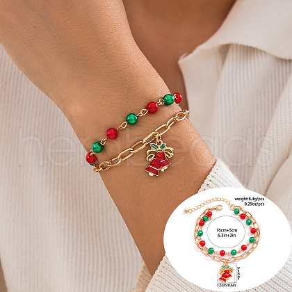 Christmas Theme Christmas Bell Alloy Enamel Charm Multi-layered Bracelets WG289FB-06-1