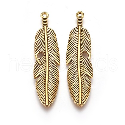 Tibetan Style Alloy Feather Big Pendants TIBEP-A12720-AG-RS-1