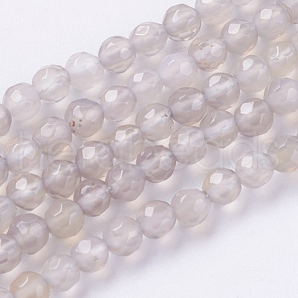 Natural Grey Agate Beads Strands G-G580-4mm-08-1