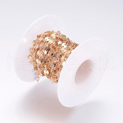 Rack Plating Brass Handmade Flat Sequin Chains CHC-P0005-03G-1