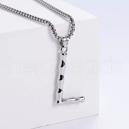 3Pcs Stainless Steel Textured Letter Pendant Box Chain Necklaces LW4134-38-1