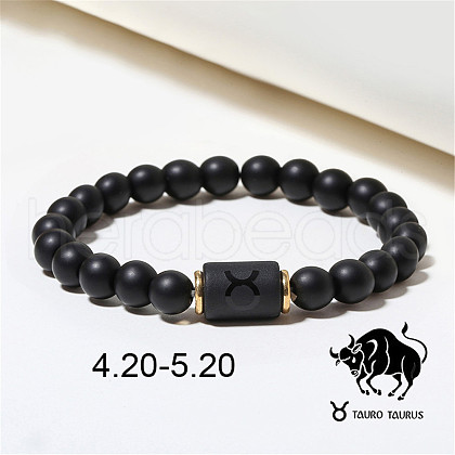 12 Constellations Theme Frosted Black Stone Round Beaded Stretch Bracelets for Women Men WG3EE4F-05-1