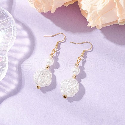 Tibetan Style Alloy ABS Plastic Imitation Pearl Flower Dangle Earrings EJEW-JE06447-1