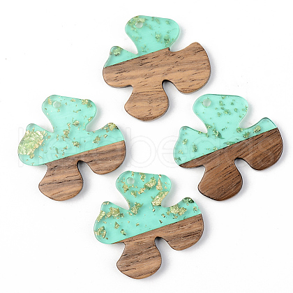 Transparent Resin & Walnut Wood Pendants RESI-S389-052B-B02-1