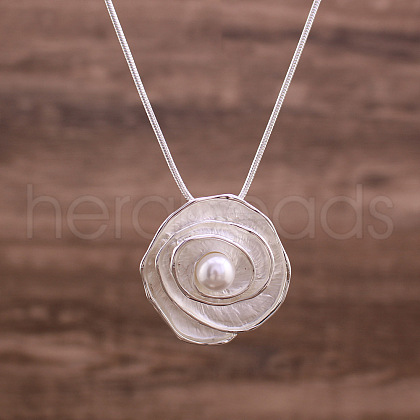 Rose Flower Zinc Alloy Enamel with Plastic Pearl Pendant Necklaces for Women FS-WG8D512-01-1
