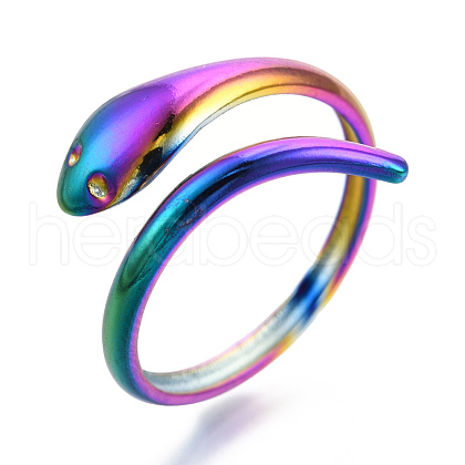 304 Stainless Steel Snake Cuff Ring RJEW-N038-113M-1