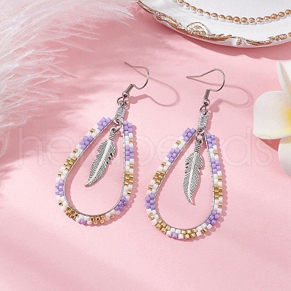 304 Stainless Steel & Glass Seed Beads Dnagle Earrings for Women EJEW-MZ00397-01-1