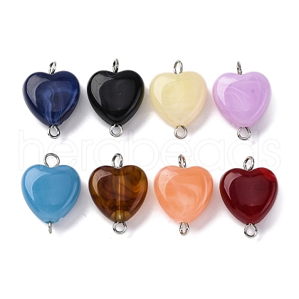Acrylic Imitation Gemstone Style Heart Connector Charms PALLOY-JF03510-01-1