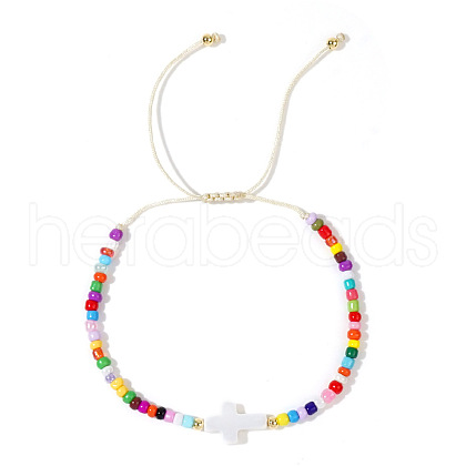 Glass Seed Beads & Brass Braided Beaded Bracelets TV0952-12-1