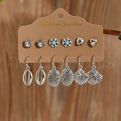 6 Pairs Retro Shell Shaped Alloy Dangle Earrings Set for Women WQ8140-1