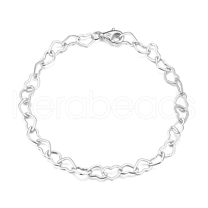 Rhodium Plated 925 Sterling Silver Heart Link Chain Bracelets BJEW-I314-057D-P-1