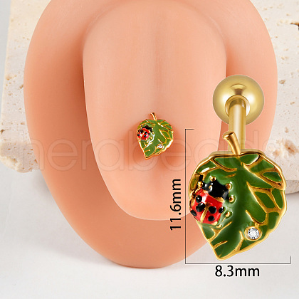 Leaf 304 Stainless Steel Rhinestone Straight Barbell 15 Gauge Piercing Tongue Rings for Women Men WG68BAB-09-1