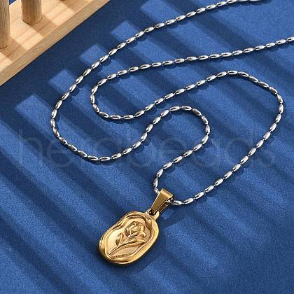 304 Stainless Steel Rose Pendant Necklaces for Women NJEW-S439-01B-GP-1
