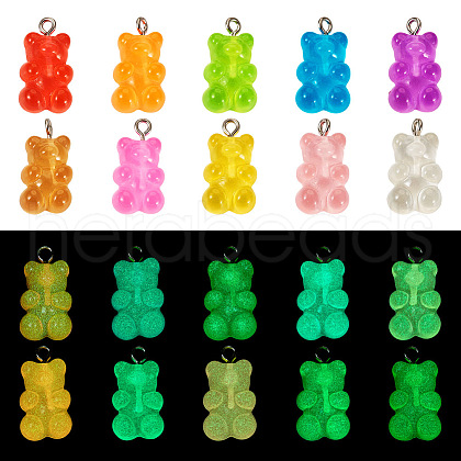 60pcs 10 Colors Luminous Resin Pendants JACR-TA0001-01-1