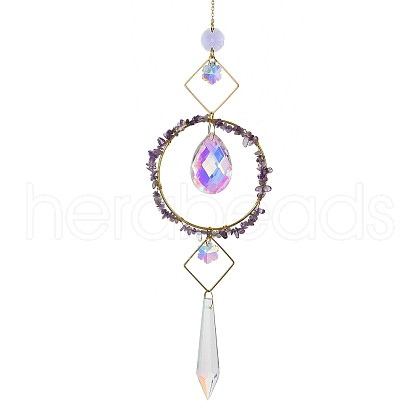 Natural Amethyst Chips Hanging Ornaments G-Z051-01B-1