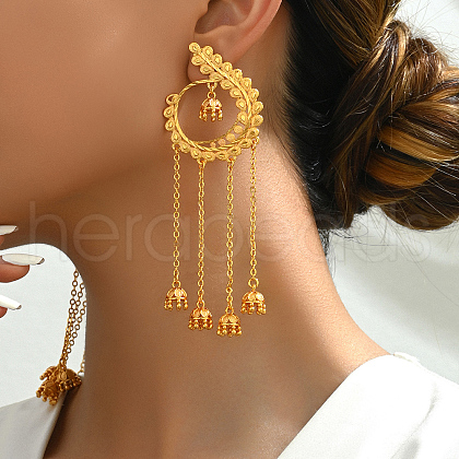 Elegant Stainless Steel Geometric Leaf Tassel Stud Earrings AC8840-1