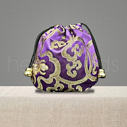 Chinese Style Brocade Drawstring Gift Blessing Bags PW-WG90644-03-1