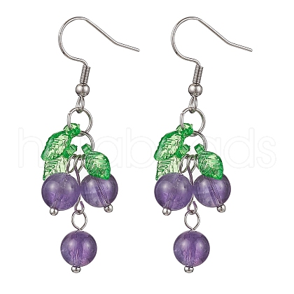 Natural Amethyst Grapes Dangle Earrings EJEW-JE05690-02-1