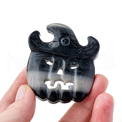 Halloween Theme Natural Taichi Stone Pumpkin Face   Decoration Ornament PW-WG6D695-04-1