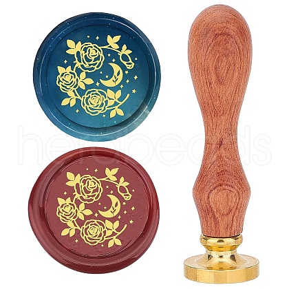 Brass Wax Seal Stamp with Wood Handle AJEW-WH0412-0035-1