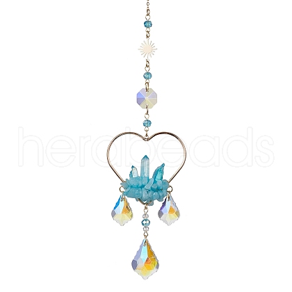 Natural White Jade Wrapped Heart Hanging Ornaments HJEW-JM01614-03-1