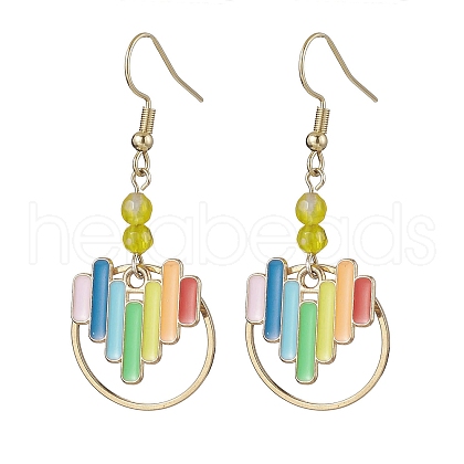 Heart Alloy Enamel & Brass Ring Dangle Earrings for Women EJEW-JE05922-1