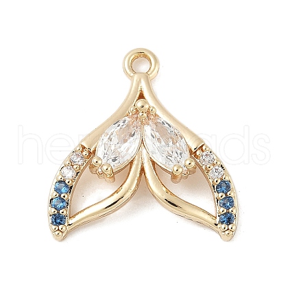 Brass Pave Light Sky Blue and Clear Cubic Zirconia Sea Animal Connector Charms KK-M326-07C-G-1