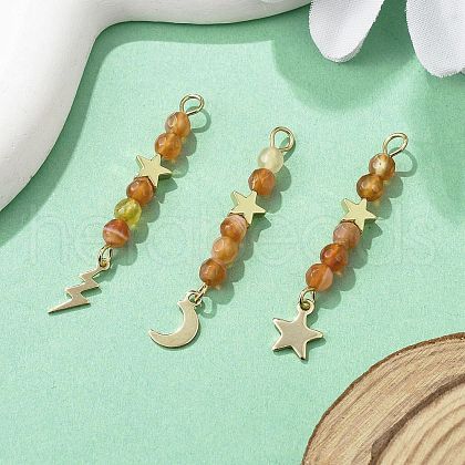 3Pcs 3 Styles Natural Carnelian Faceted Round Beaded Pendants PALLOY-JF03604-01-1