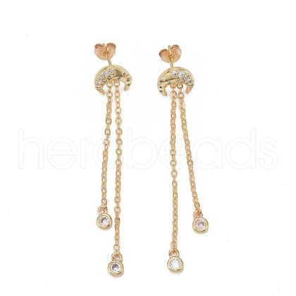 Brass Micro Pave Clear Cubic Zirconia Dangle Stud Earrings EJEW-K083-16G-1