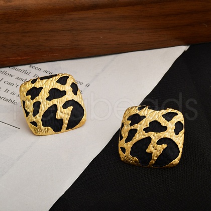 Leopard Print Brass Enamel Stud Earrings for Women EJEW-U055-15B-G-1