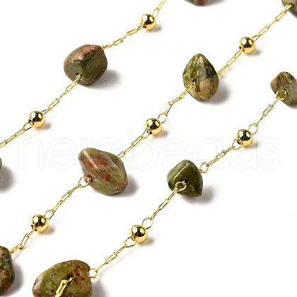 Handmade Natural Unakite Chip Beaded Chains CHC-F020-09G-01-1