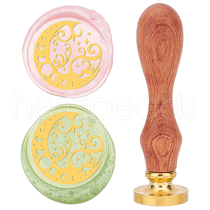 Brass Wax Seal Stamp with Rosewood Handle AJEW-WH0412-0017-1