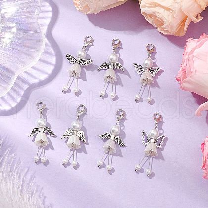 7Pcs 7 Styles Angel Glass Pearl Pendant Decorations HJEW-JM03026-1