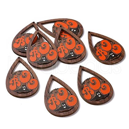 Halloween Theme Single Face Printed Aspen Wood Big Pendants WOOD-G015-05K-1