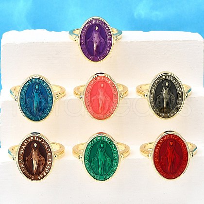 Brass Enamel Adjustable Cuff Rings RJEW-G349-01G-1