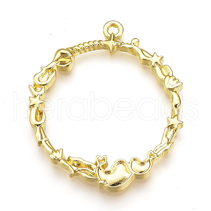 Rack Plating Alloy Open Back Bezel Pendants PALLOY-Q351-49G-FF-1