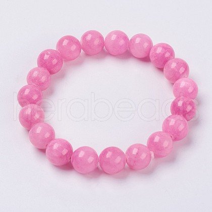 Natural Yellow Jade Beaded Stretch Bracelet BJEW-P209-08-6mm-1