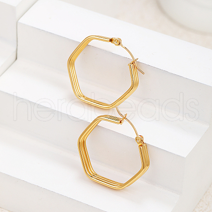 Hexagon Stainless Steel Hoop Earrings RN5602-1