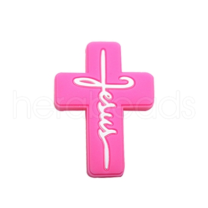 Cross with Word Jesus Food Grade Silicone Beads PW-WG41095-11-1