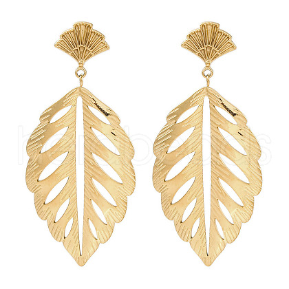 304 Stainless Steel Leaf Theme Stud Earrings For Women EJEW-B110-03G-06-1