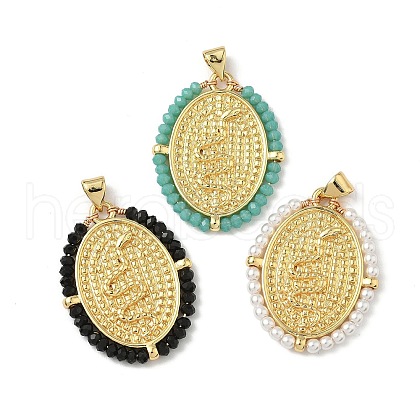 Brass with Glass or ABS Imitation Pearl Pendants KK-Z115-05G-1
